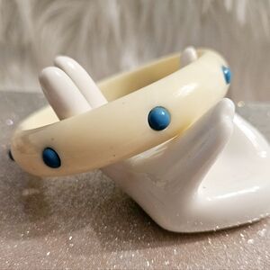 Vintage Plastic Bangle Bracelet Ivory & Turquoise Colour
